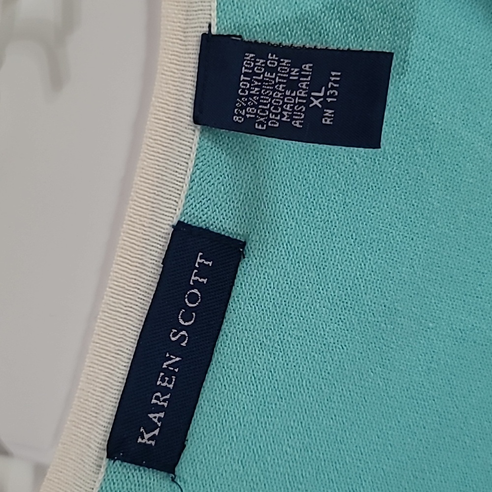 Karen Scott Tiffany Blue Cardigan with White Trim - Picture 4 of 8